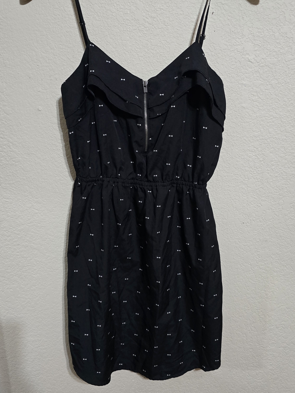 Roxy Black Spaghetti Strap Summer Dress with Subtle Bow Print